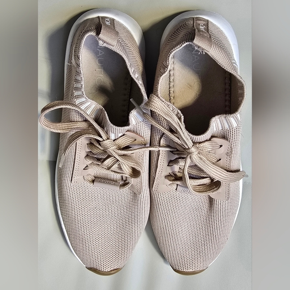 Nautica Shoes Womens 9 Zyla Knitted Low Top Lace Up Sneakers Beige Mesh Fabric - Picture 13 of 13